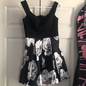 Off the shoulder, short, black floral dress!